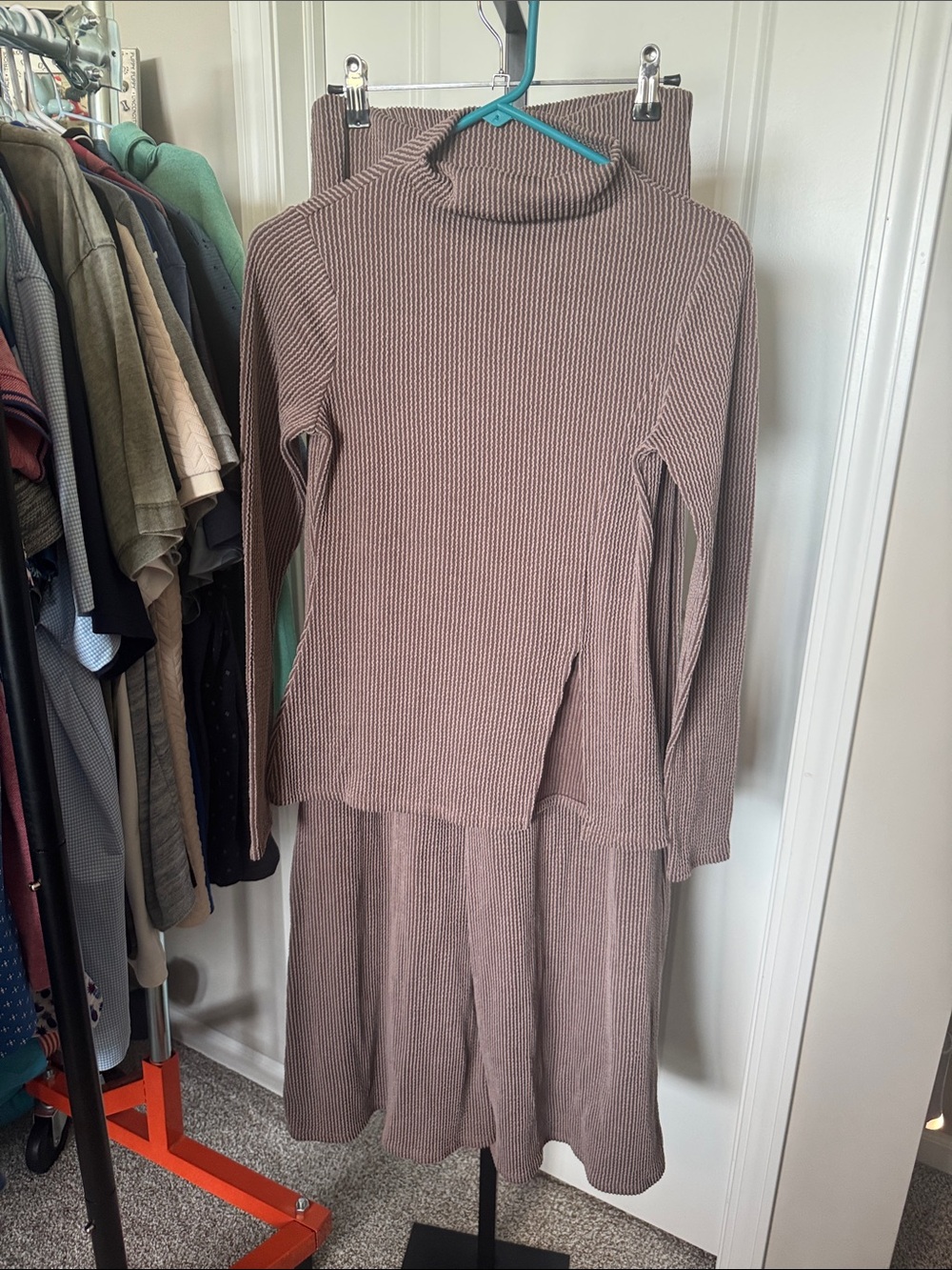 Ribbed Knit Jumpsuit Set in Mauve Taupe